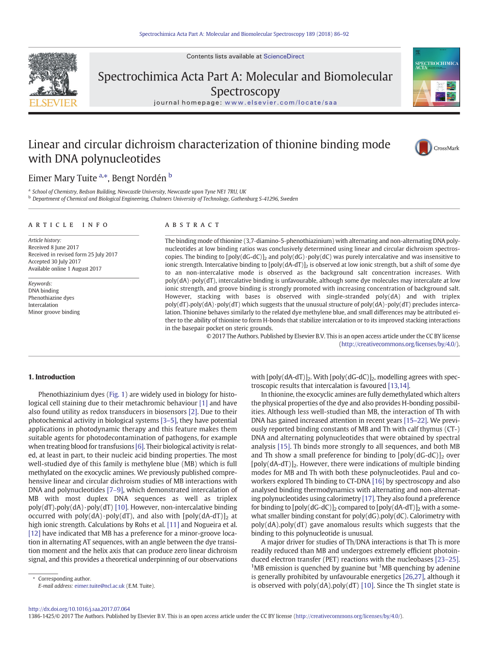 Linear and Circular Dichroism Characterization of Thionine Binding Mode with DNA Polynucleotides