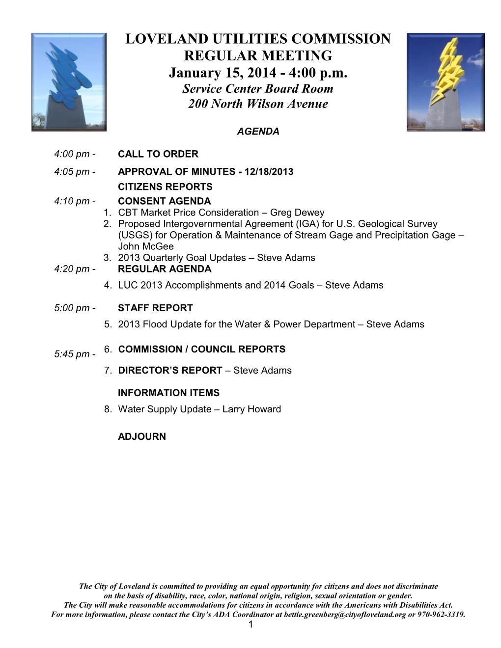 LOVELAND UTILITIES COMMISSION REGULAR MEETING January 15, 2014 - 4:00 P.M