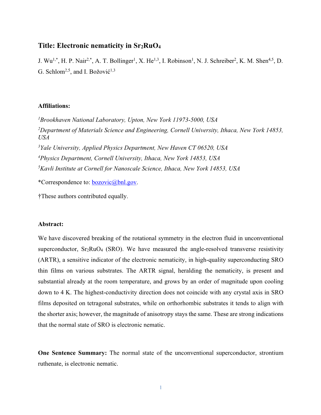 Electronic Nematicity in Sr2ruo4