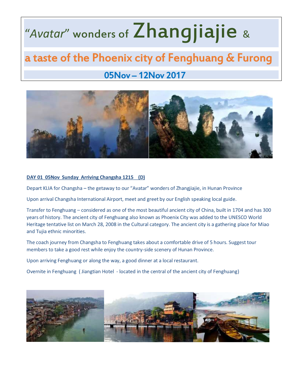 Wonders of Zhangjiajie & a Taste of the Phoenix City of Fenghuang & Furong