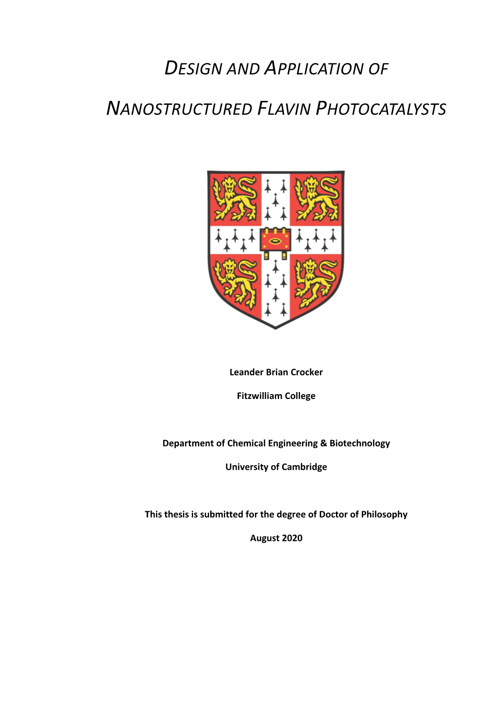 Design and Application of Nanostructured Flavin Photocatalysts – L