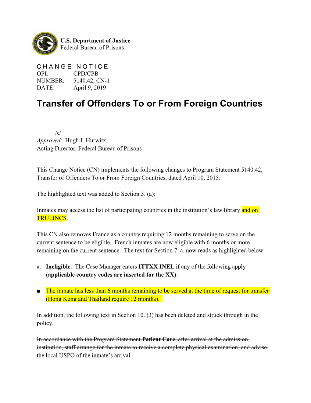 Transfer of Offenders to Or from Foreign Countries