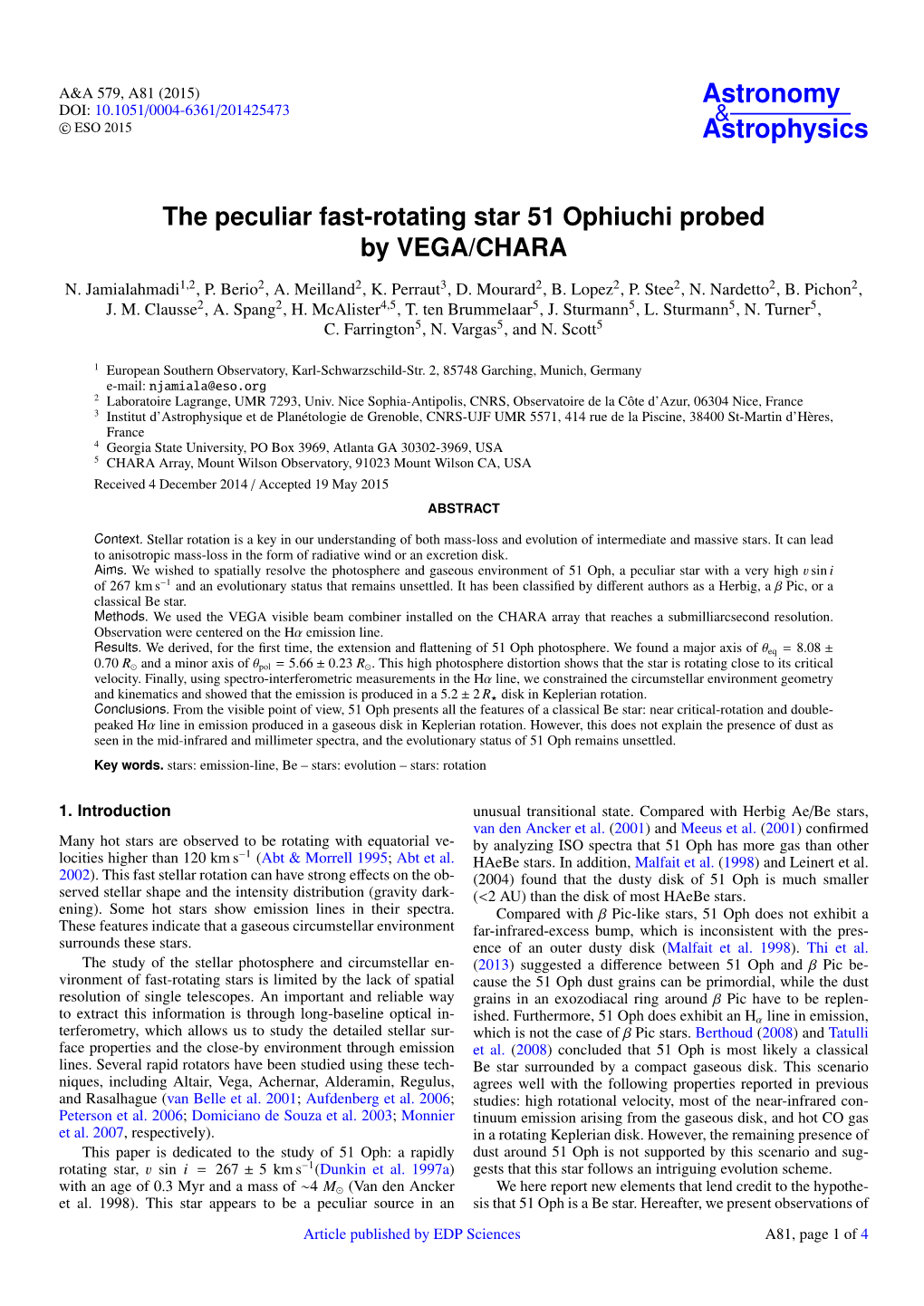 The Peculiar Fast-Rotating Star 51 Ophiuchi Probed by VEGA/CHARA