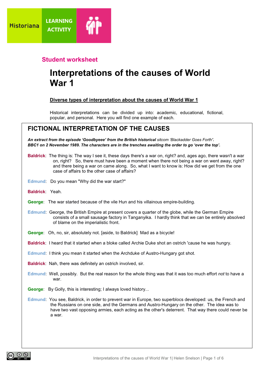 Interpretations of the Causes of World War 1