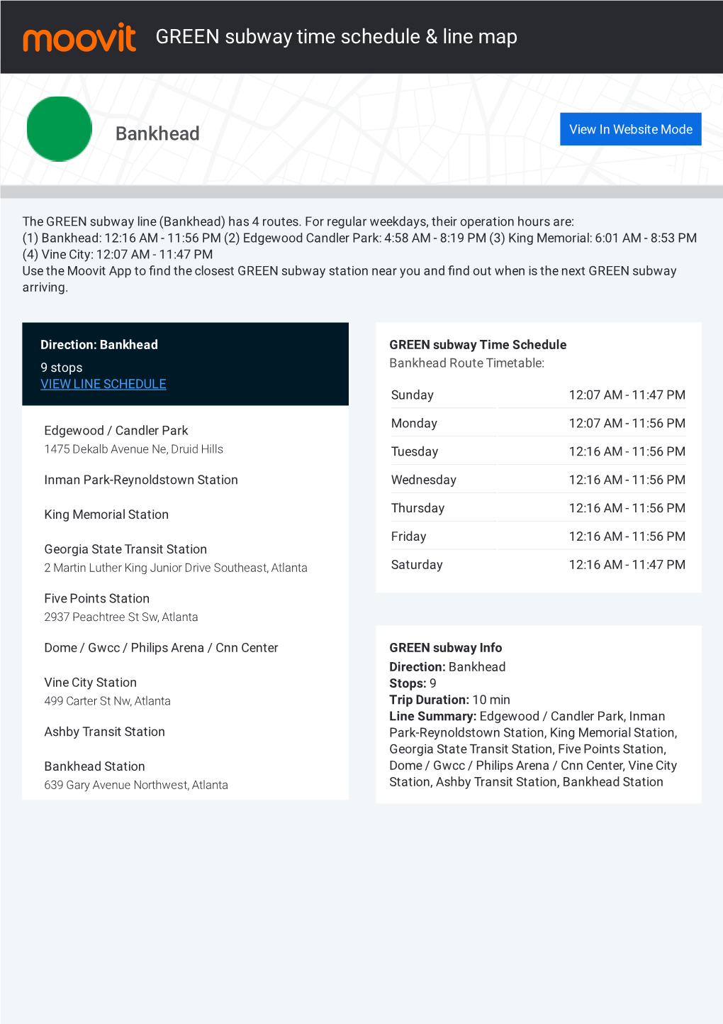 GREEN Subway Time Schedule & Line Route