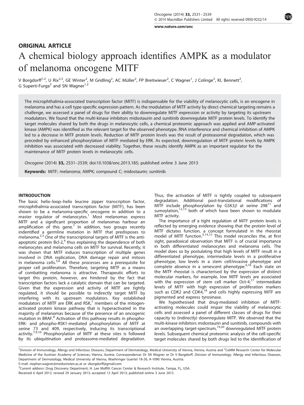 A Chemical Biology Approach Identifies AMPK As a Modulator Of