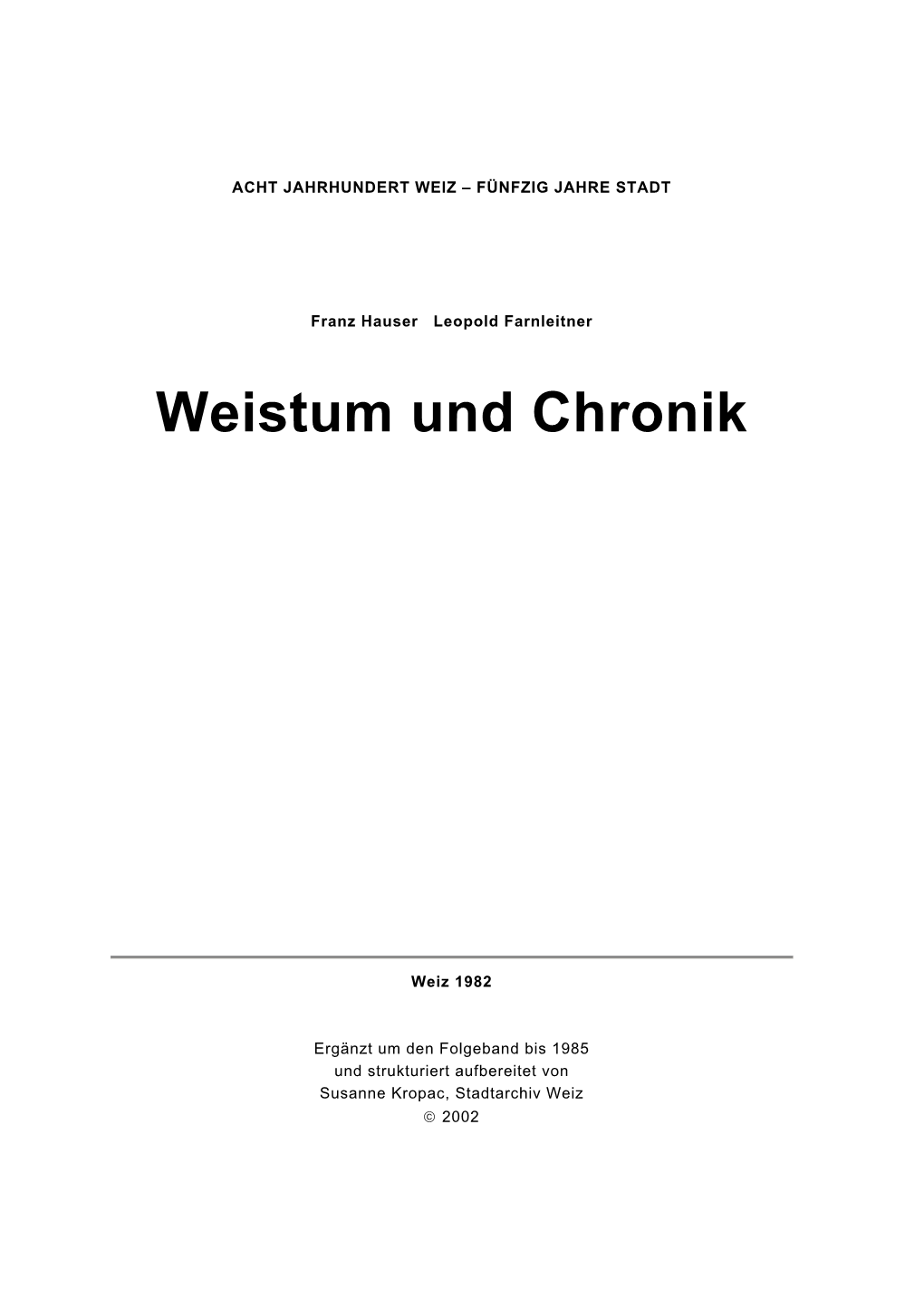 Weistum Und Chronik