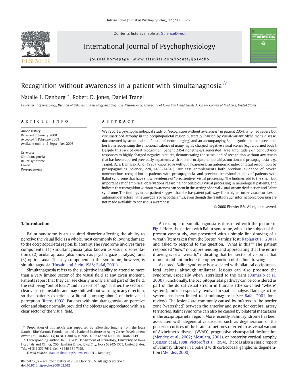 Recognition Without Awareness in a Patient with Simultanagnosia☆