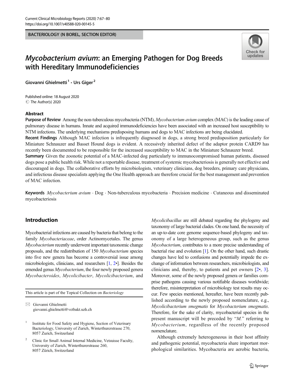 Mycobacterium Avium: an Emerging Pathogen for Dog Breeds With