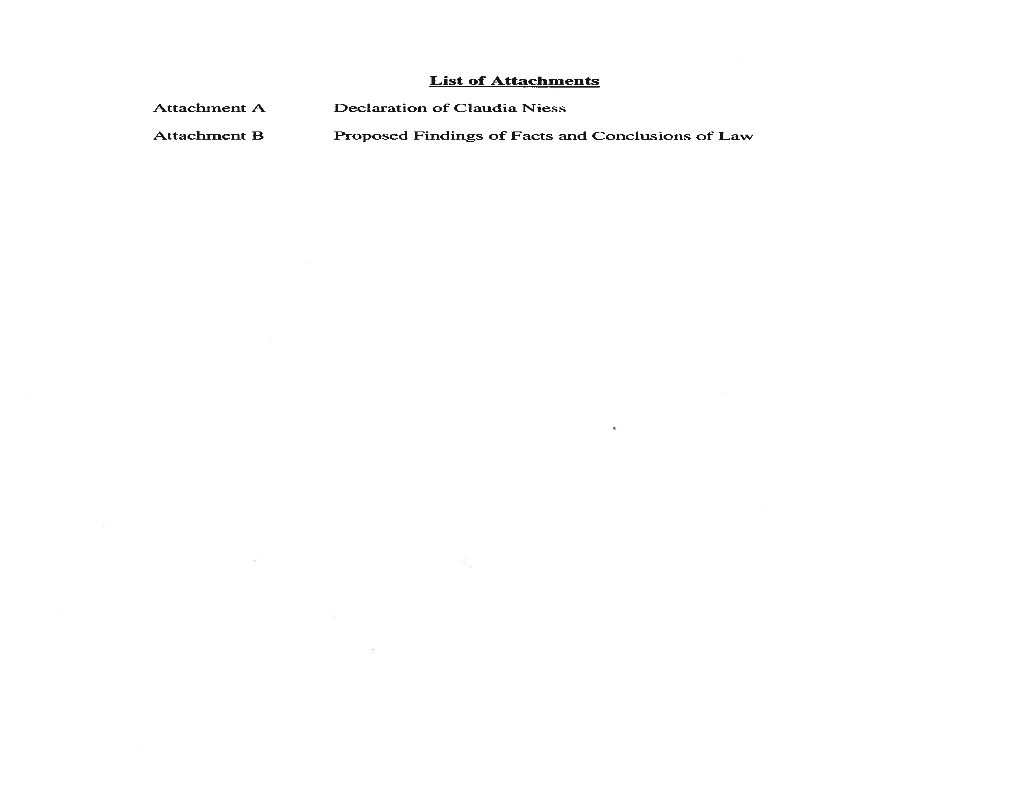 List of Attachments Attachment a Declaration of Claudia Niess