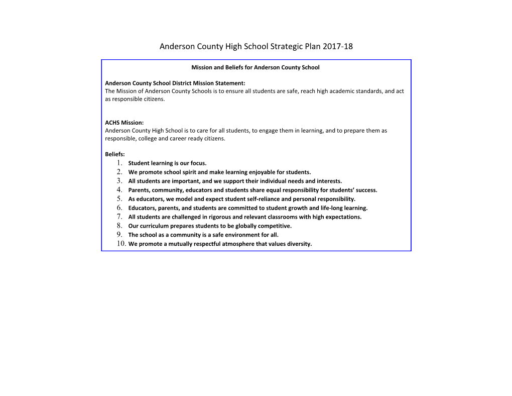 Anderson County High School Strategic Plan 2017-18