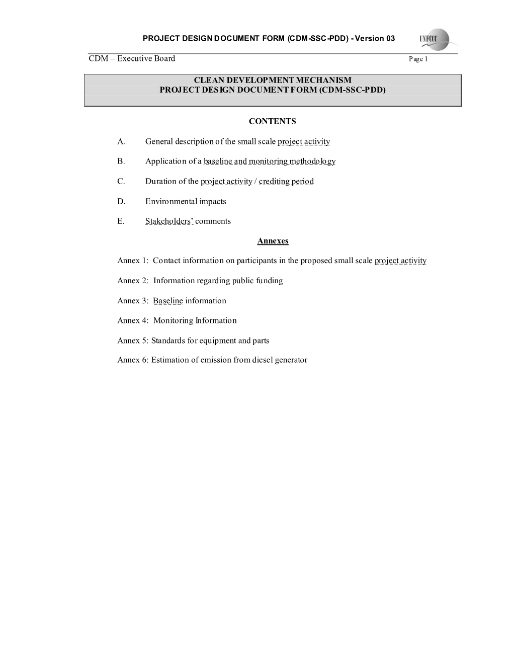 PROJECT DESIGN DOCUMENT FORM (CDM-SSC-PDD) - Version 03