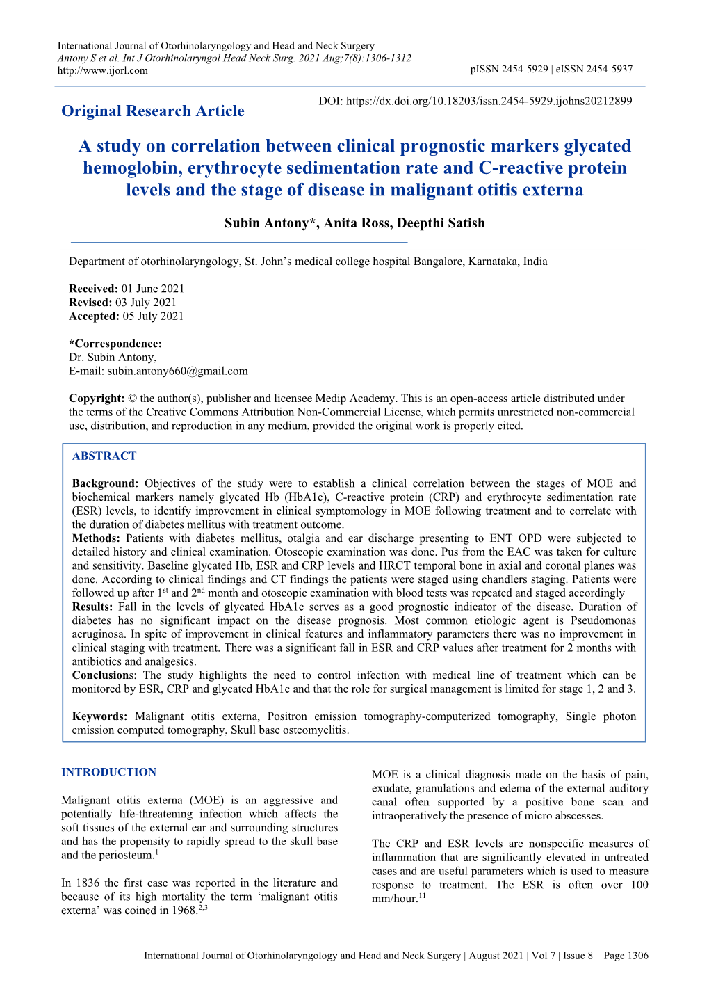 A Study on Correlation Between Clinical Prognostic Markers Glycated