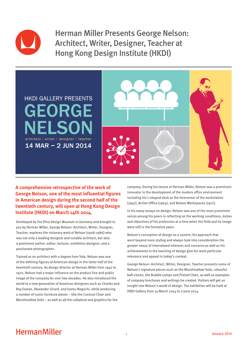 Herman Miller Presents George Nelson: Architect, Writer, Designer, Teacher at Hong Kong Design Institute (HKDI)