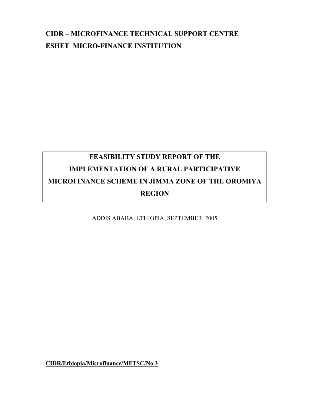 Feasibility Study Report of a Participative Microfinance