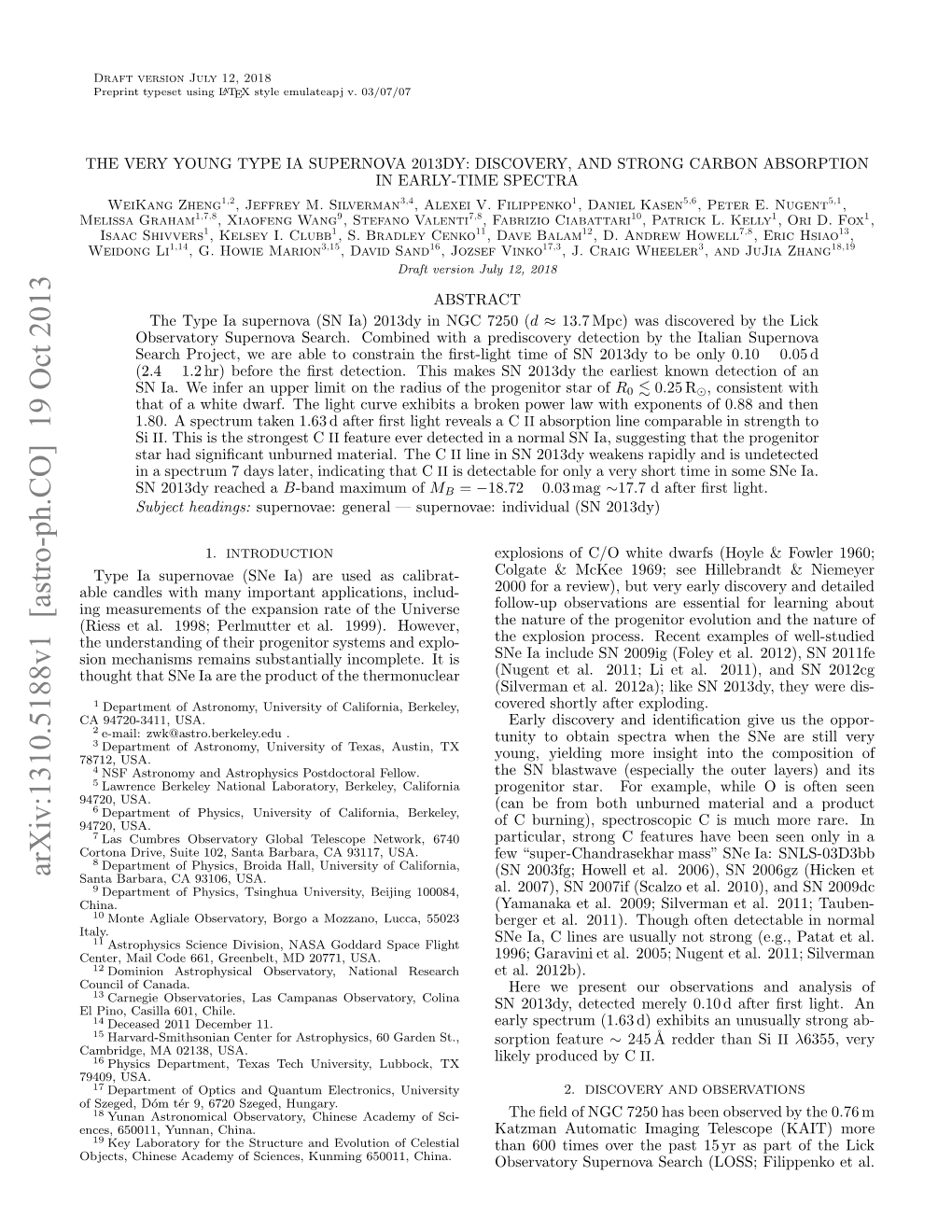 The Very Young Type Ia Supernova 2013Dy: Discovery, and Strong Carbon Absorption in Early-Time Spectra