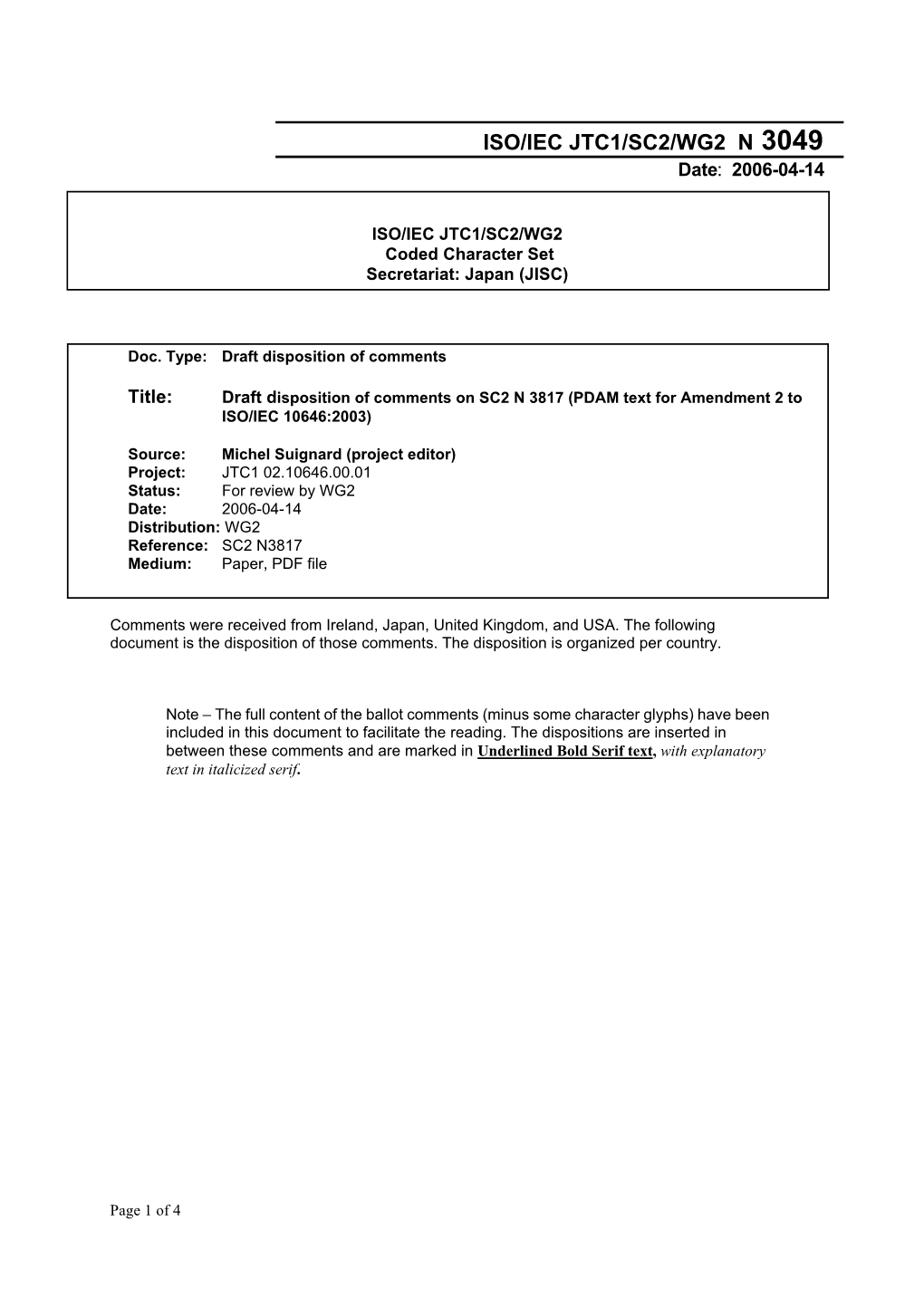 ISO/IEC JTC1/SC2/WG2 N 3049 Date: 2006-04-14