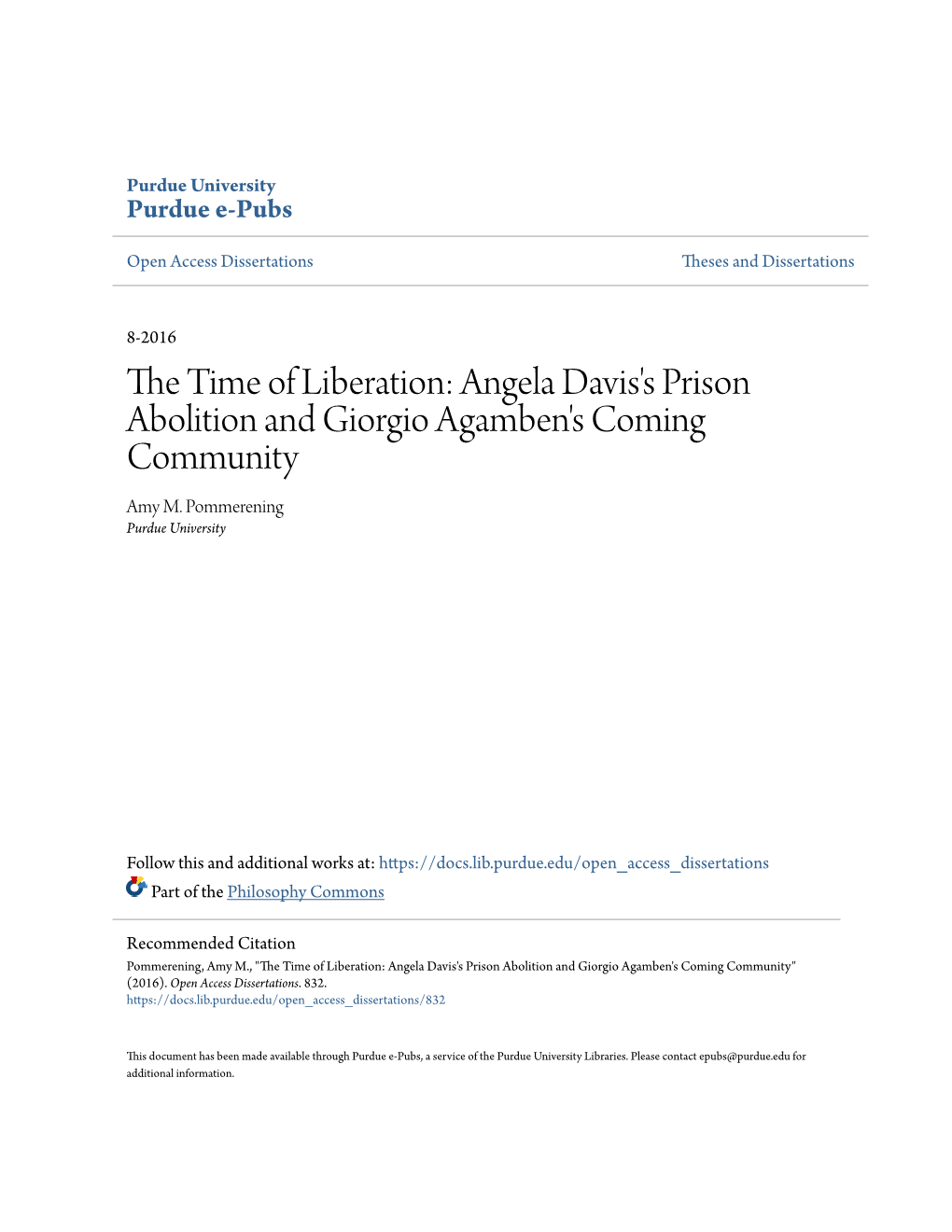 The Time of Liberation: Angela Davis's Prison Abolition and Giorgio Agamben's Coming Community