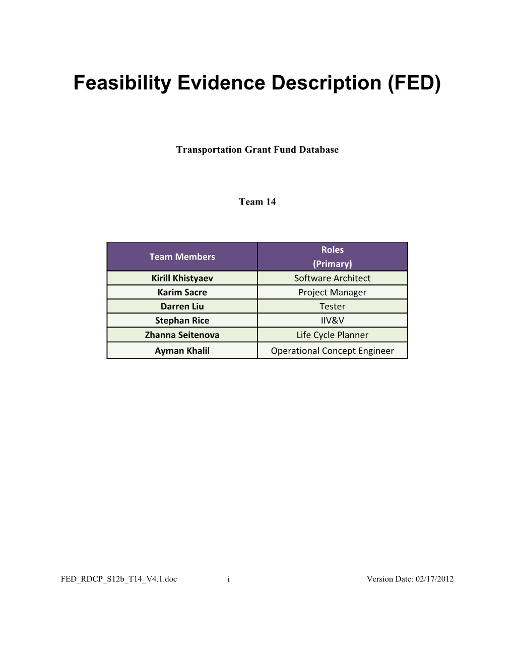 Feasibility Rationale Description (FRD) s5