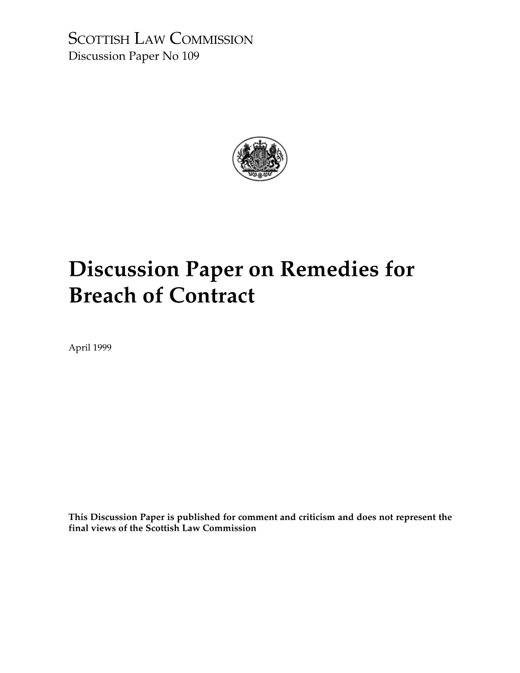 Discussion Paper on Remedies for Breach of Contract