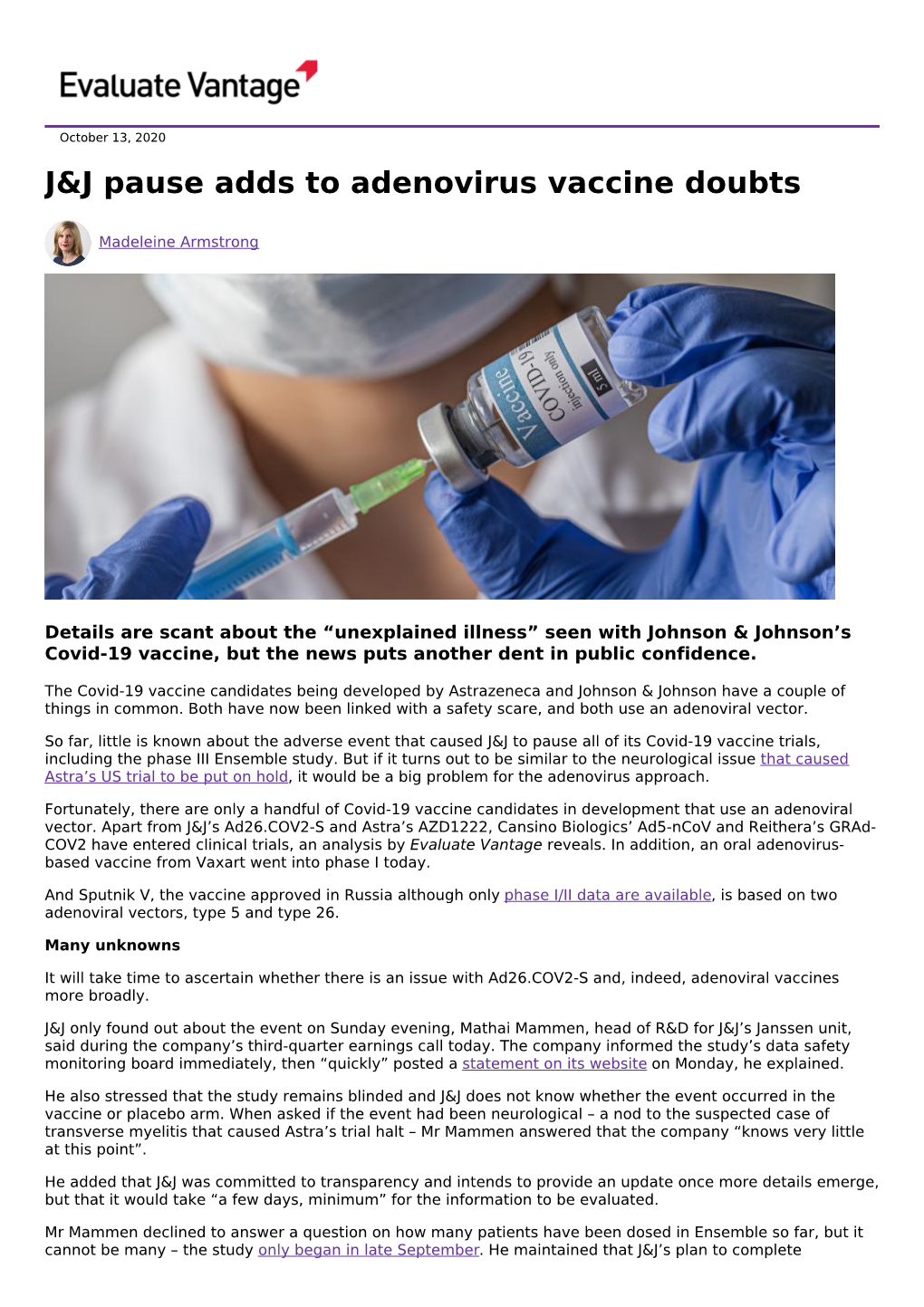 J&J Pause Adds to Adenovirus Vaccine Doubts