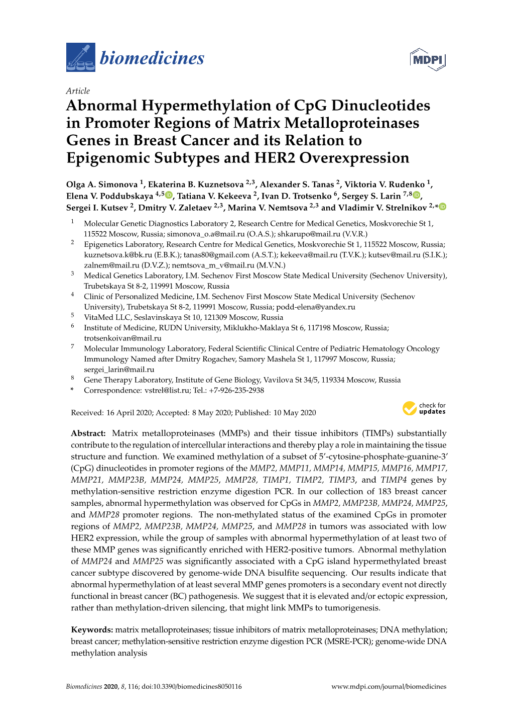 Abnormal Hypermethylation of Cpg Dinucleotides in Promoter Regions