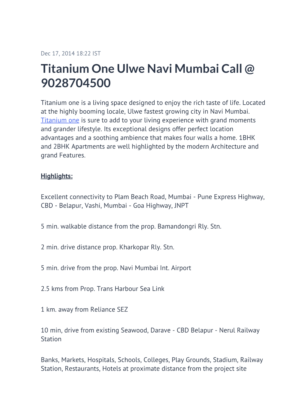 Titanium One Ulwe Navi Mumbai Call @ 9028704500
