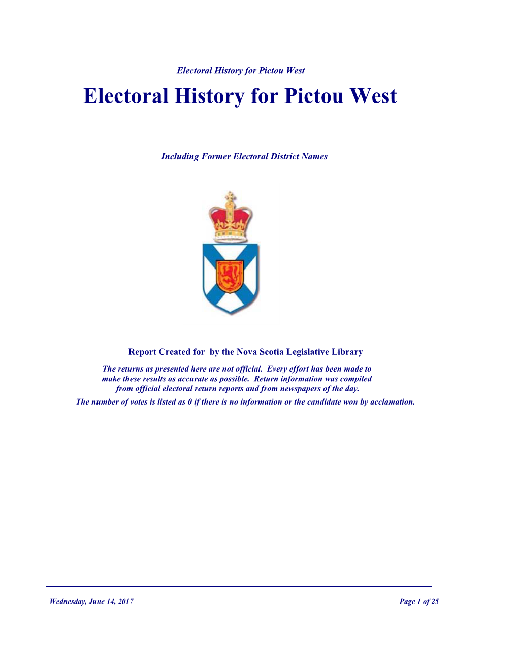 Electoral History for Pictou West Electoral History for Pictou West