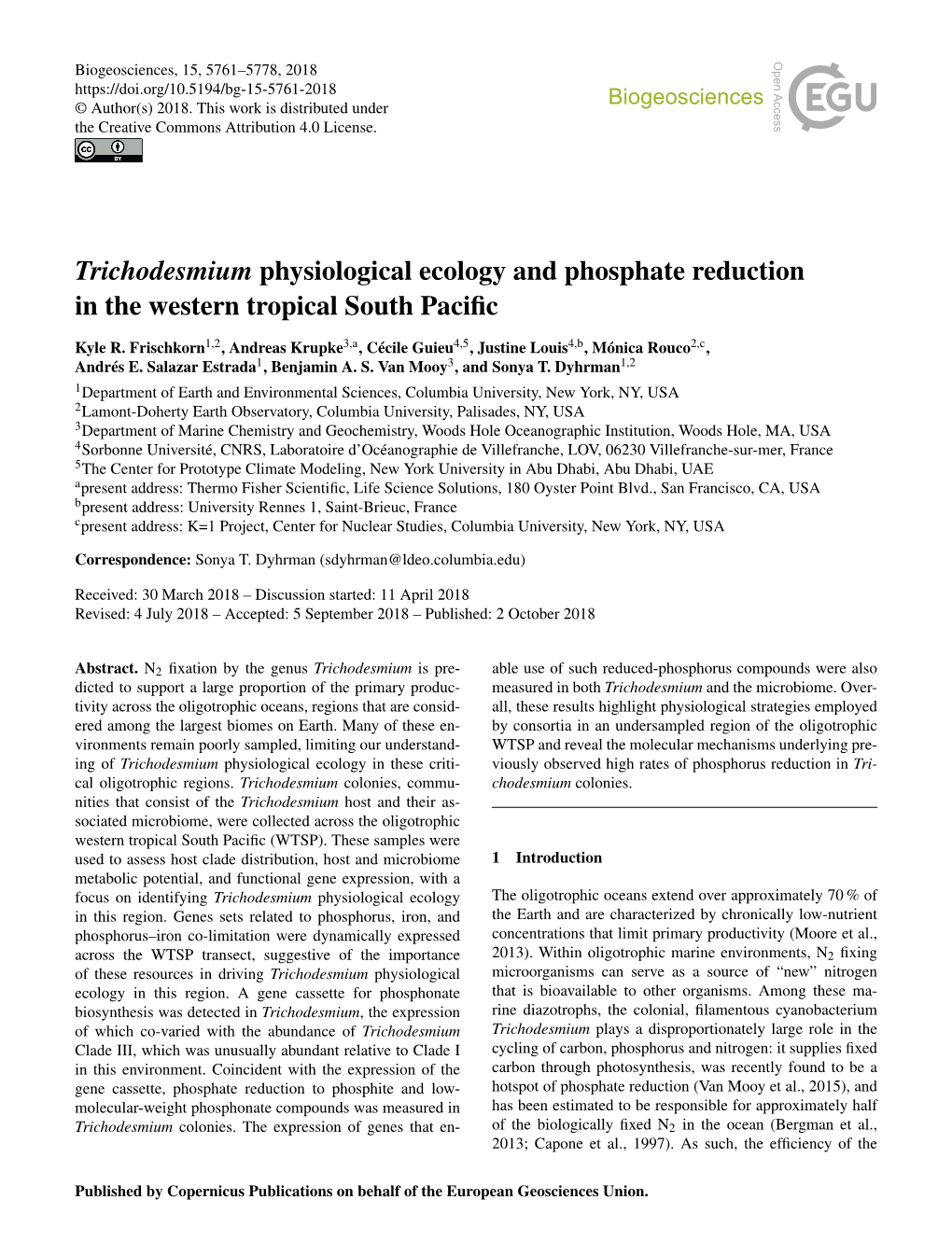 Trichodesmium Physiological Ecology and Phosphate Reduction in the Western Tropical South Paciﬁc