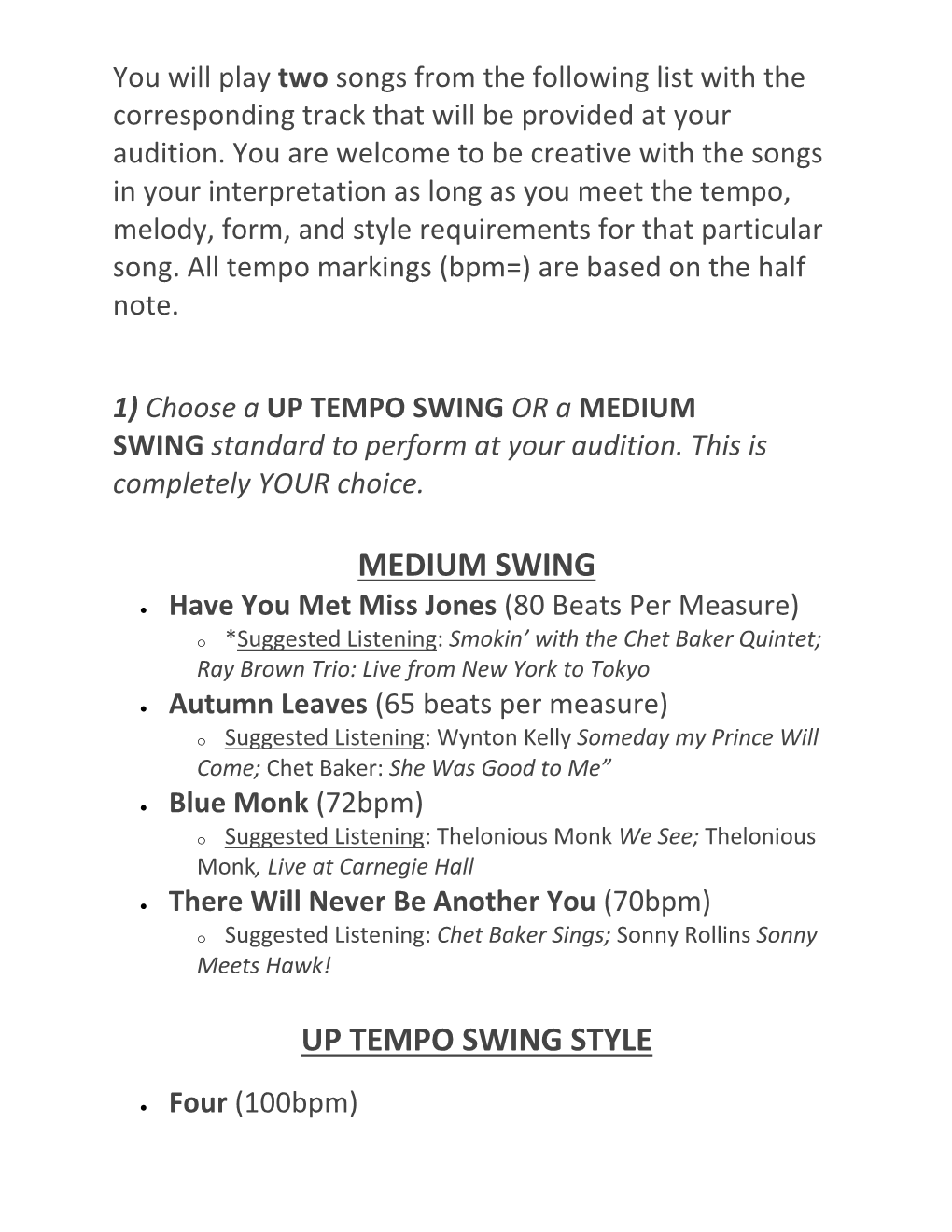 Medium Swing up Tempo Swing Style