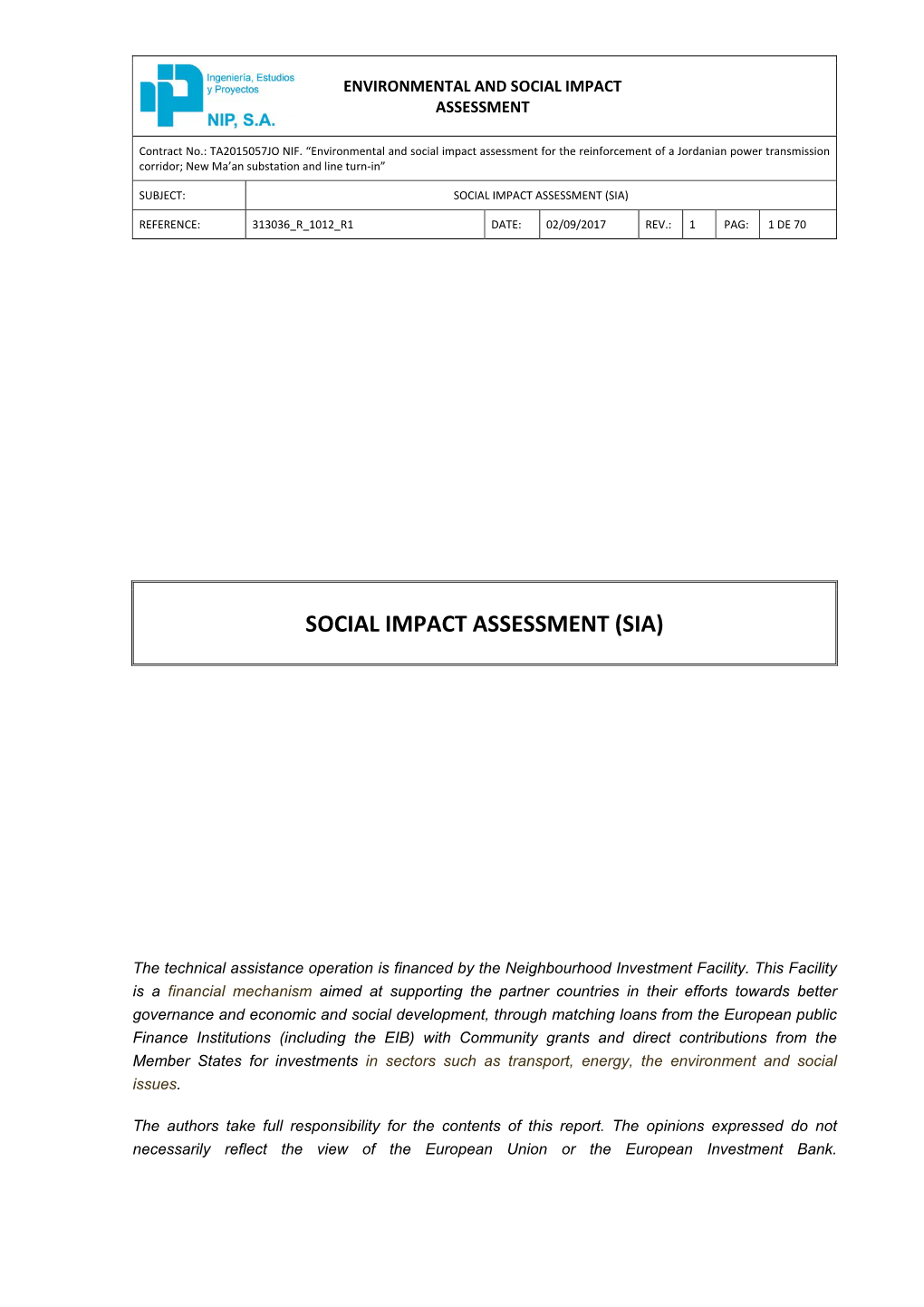 Social Impact Assessment (Sia)