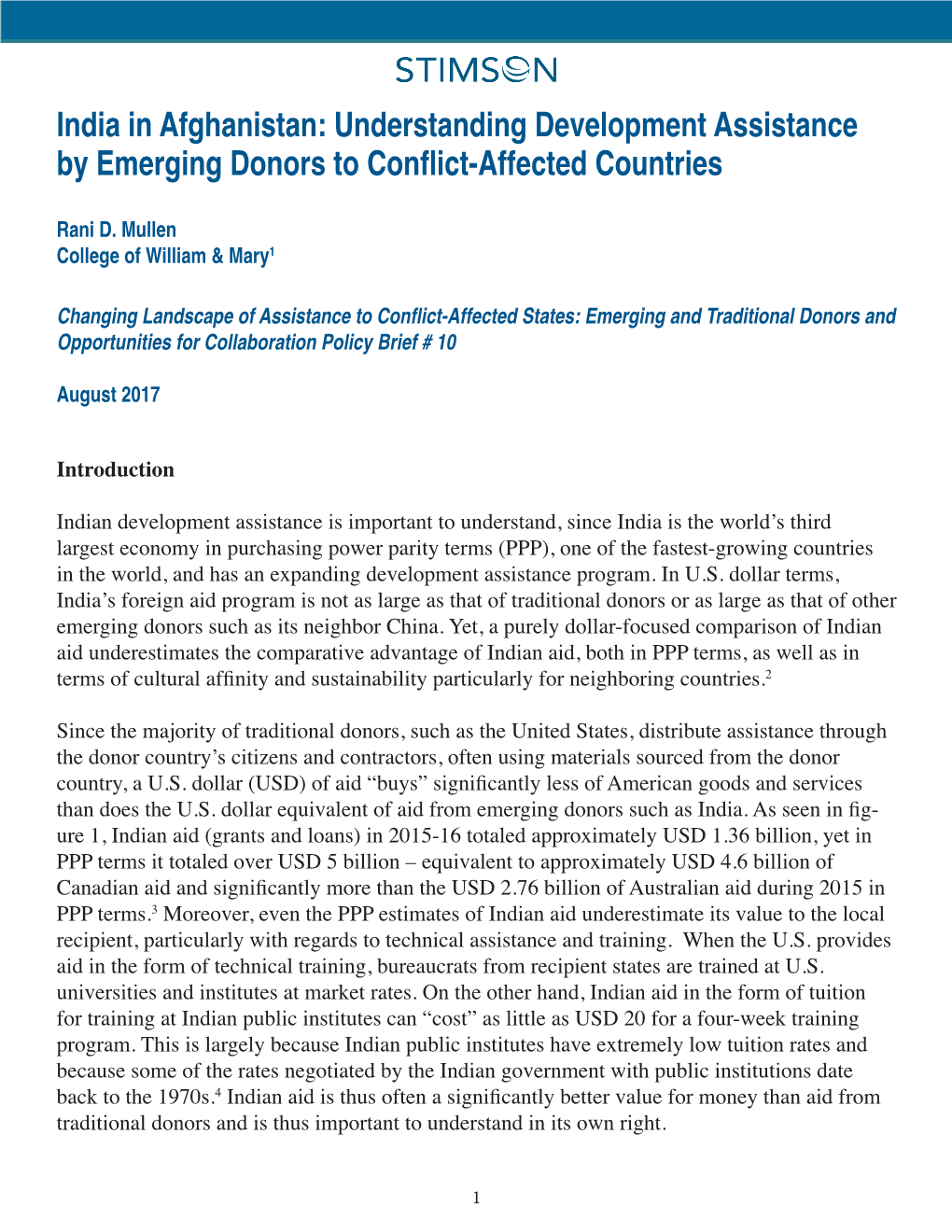 India in Afghanistan: Understanding Development Assistance by Emerging Donors to Conflict-Affected Countries