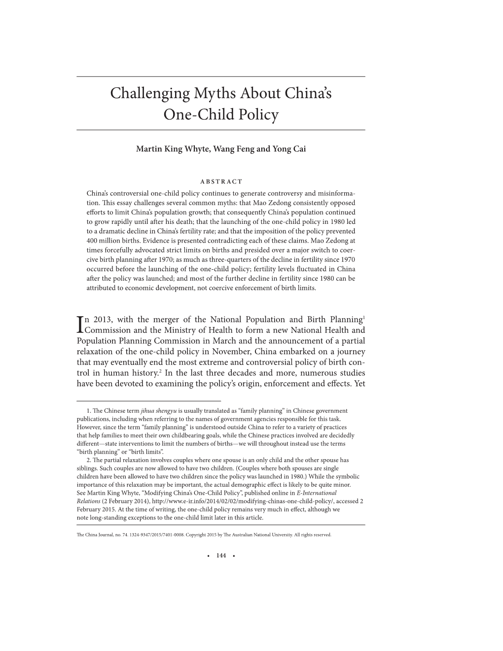 Challenging Myths About China's One-Child Policy