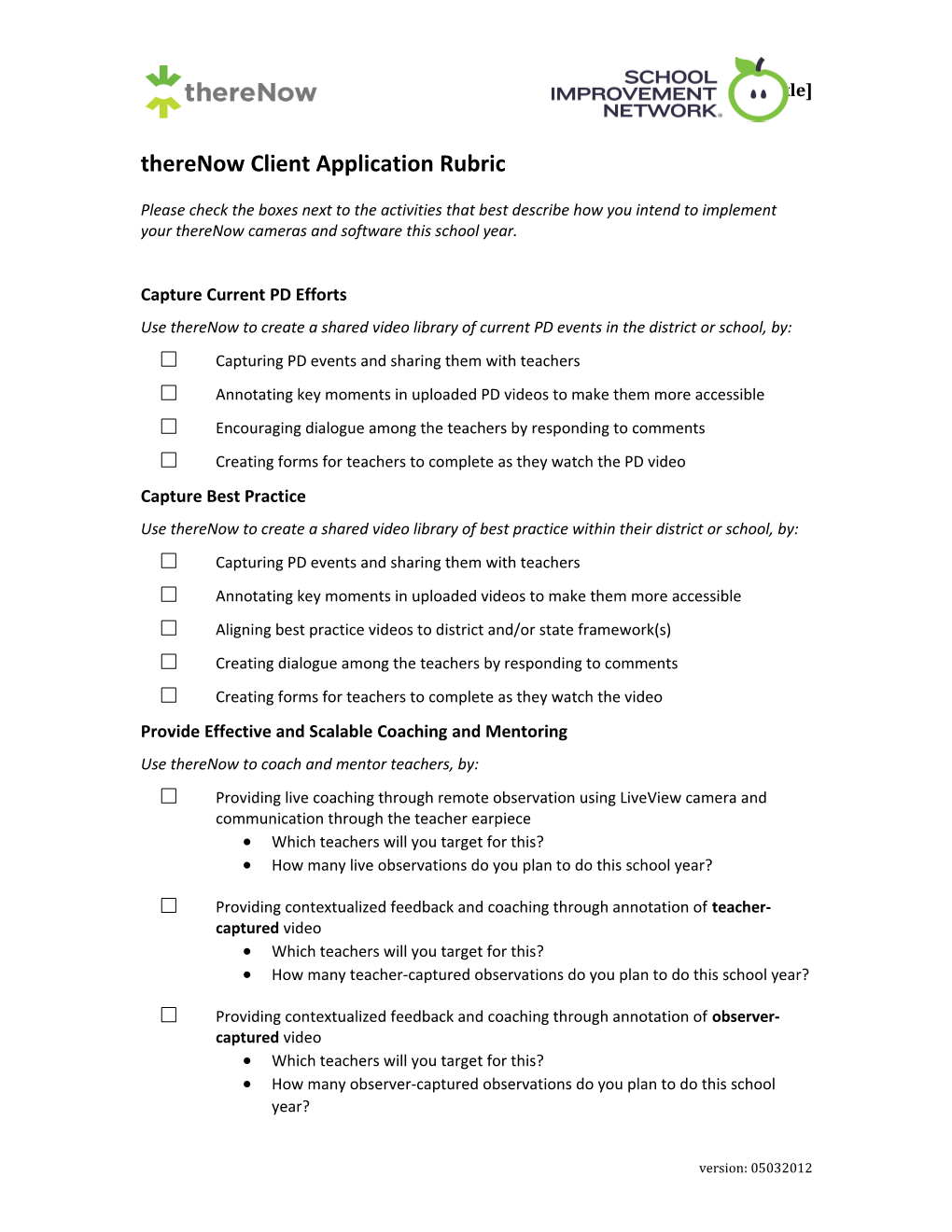 Therenow Client Application Rubric