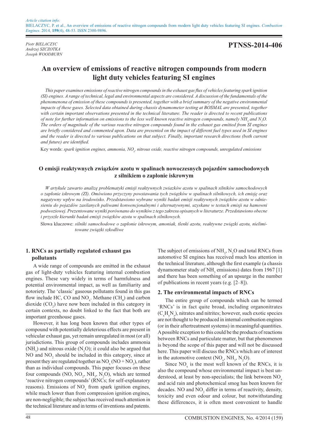 An Overview of Emissions of Reactive Nitrogen Compounds from Modern Light Duty Vehicles Featuring SI Engines