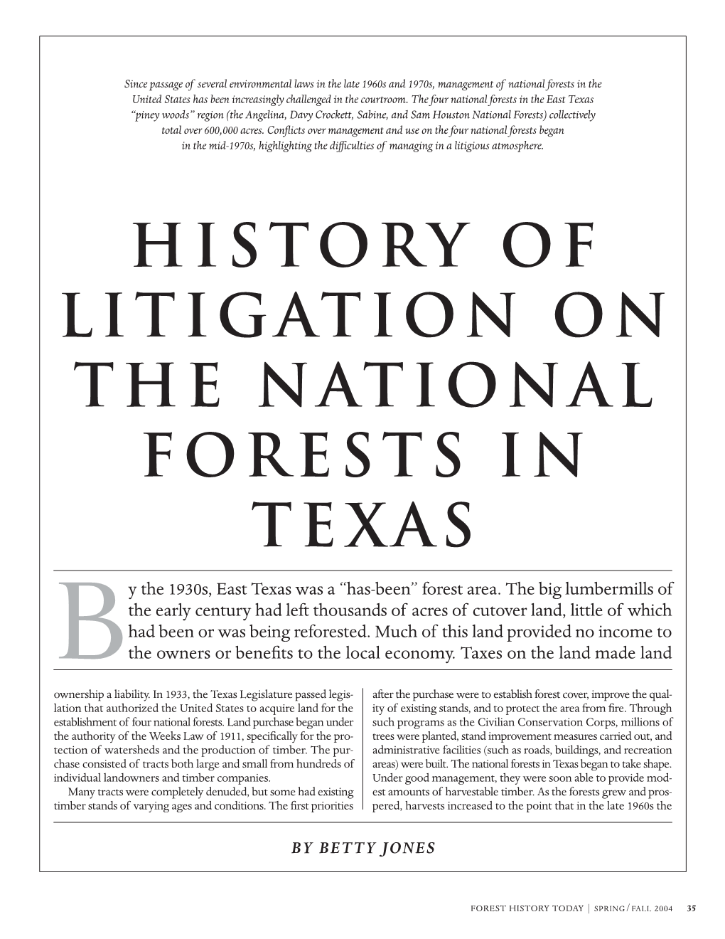 History of Litigation on the National Forests in Texas