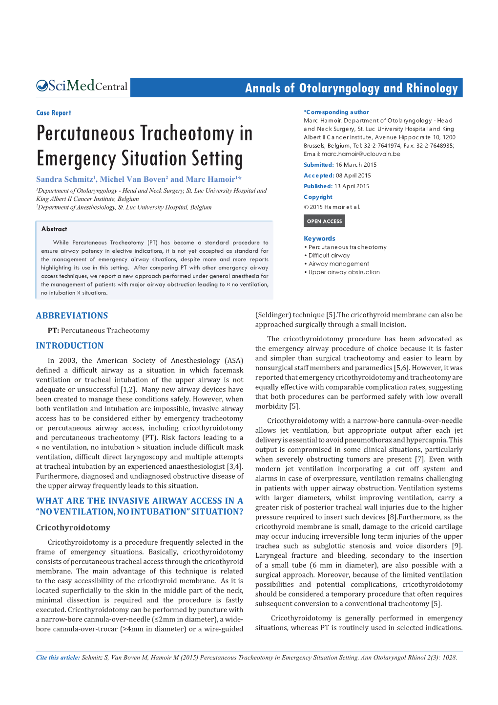 Percutaneous Tracheotomy in Emergency Situation Setting