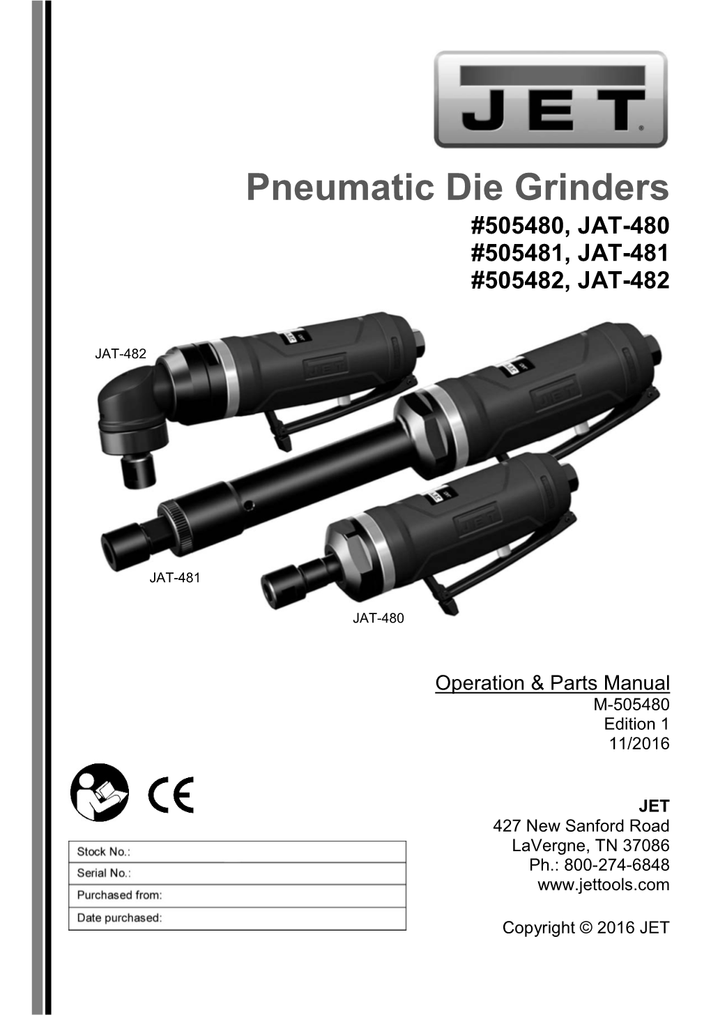 Pneumatic Die Grinders #505480, JAT-480 #505481, JAT-481 #505482, JAT-482