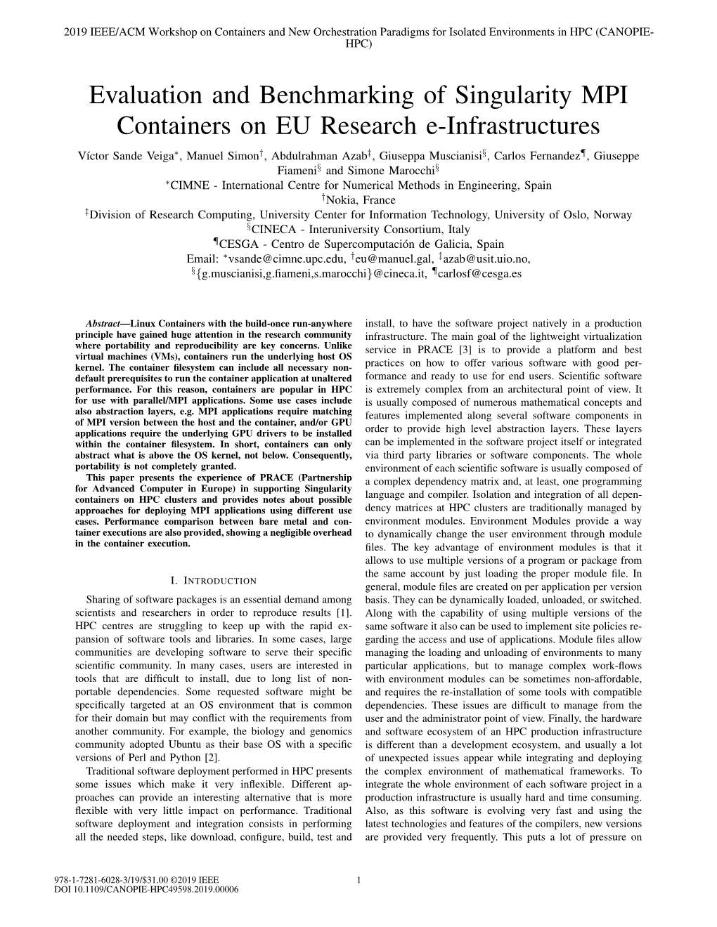 Evaluation and Benchmarking of Singularity MPI Containers on EU