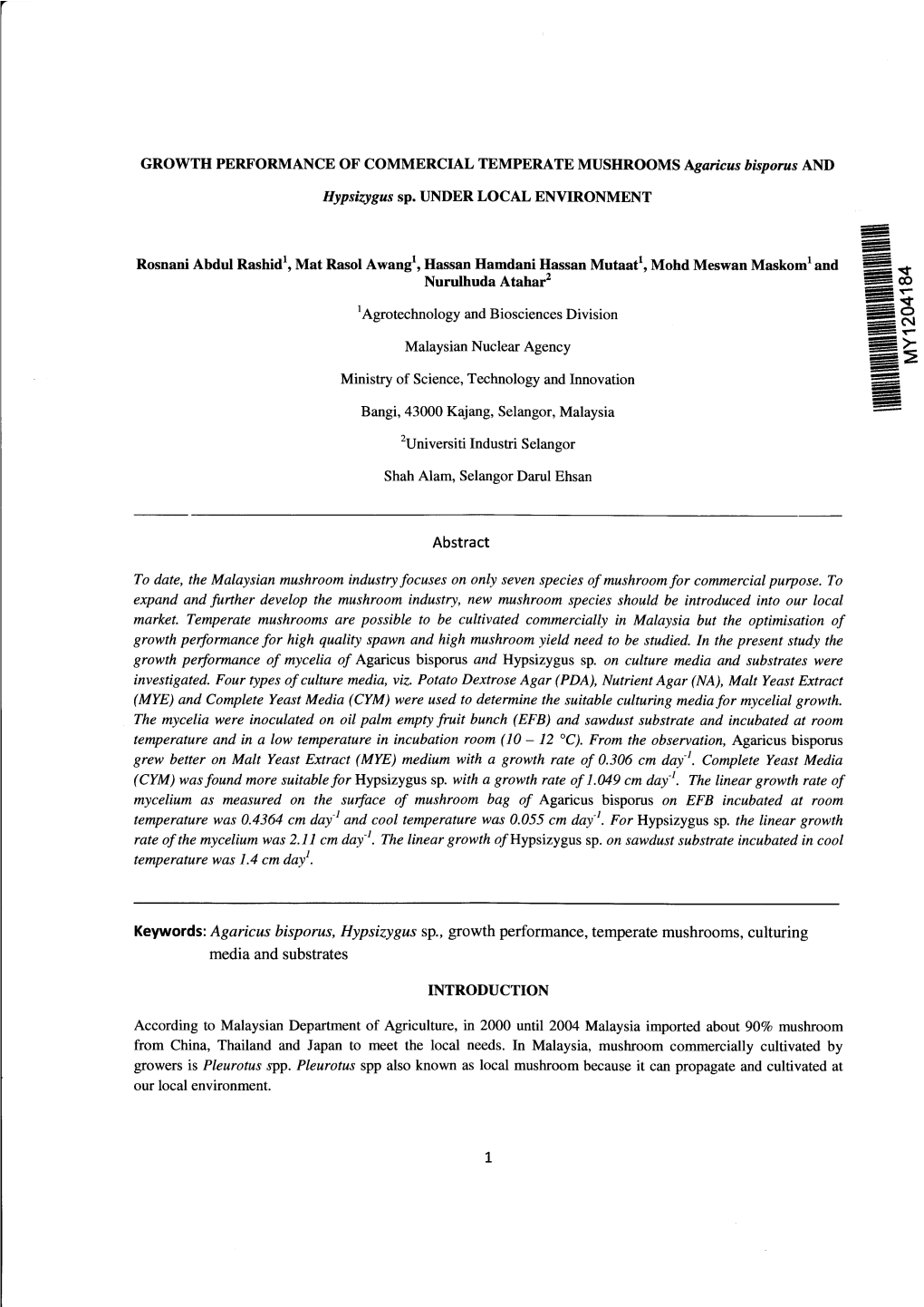 Agaricus Bisporus, Hypsizygus Sp., Growth Performance, Temperate Mushrooms, Culturing Media and Substrates