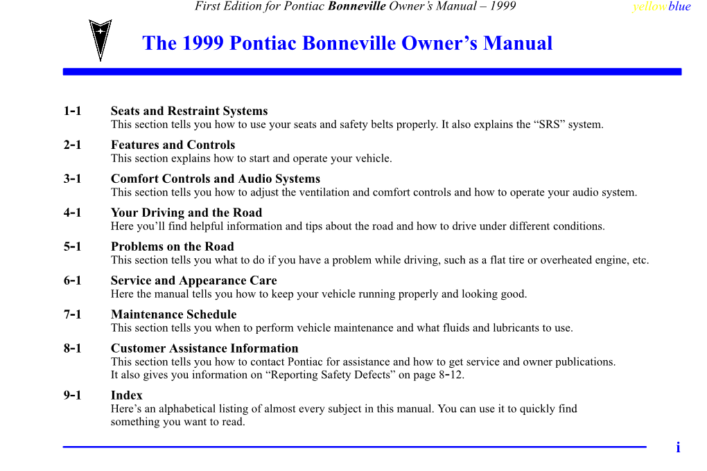 1999 Pontiac Bonneville Owner's Manual