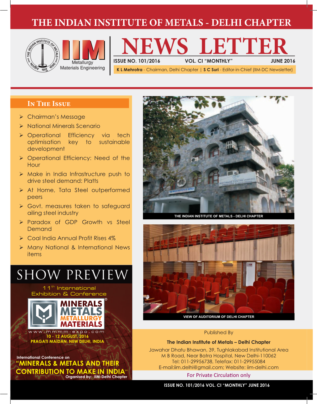 NEWS LETTER  Indian Steel Industry – Current Status, ISSUE NO