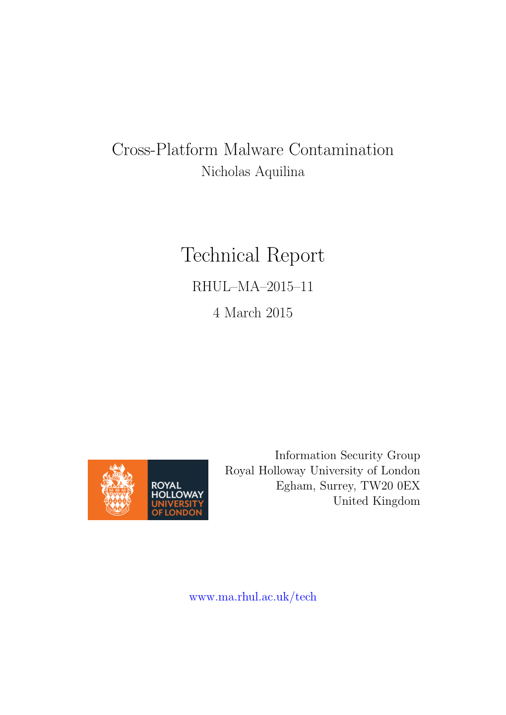 Technical Report RHUL–MA–2015–11 4 March 2015