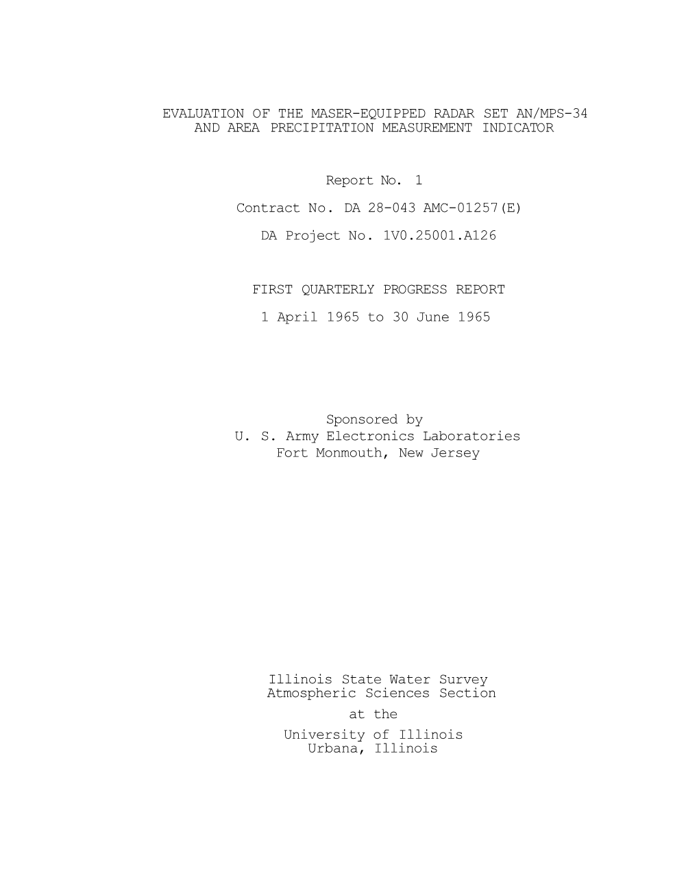 Evaluation of the Maser-Equipped Radar Set An/Mps-34 and Area Precipitation Measurement Indicator