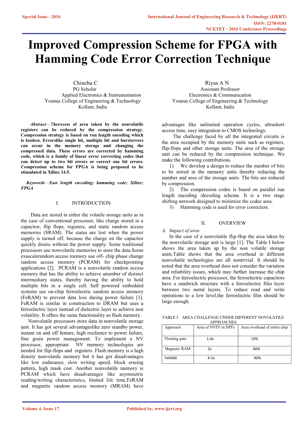 Improved Compression Scheme for FPGA with Hamming Code Error Correction Technique