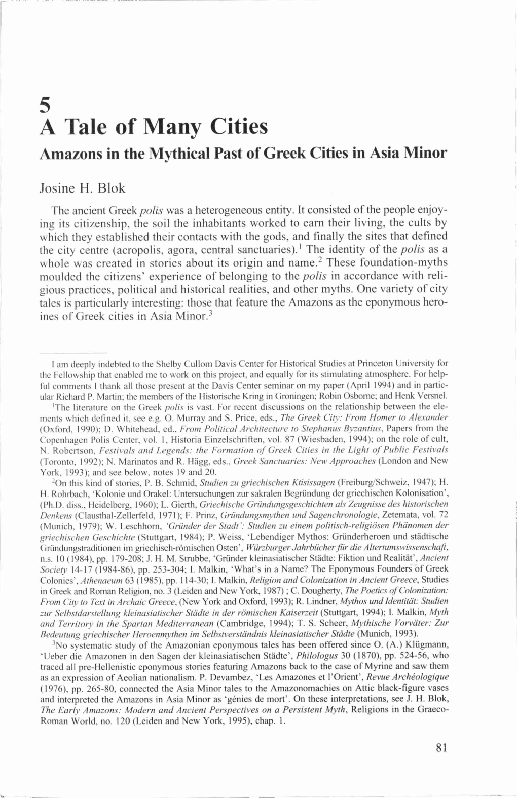 A Tale of Many Cities Amazons in the Mythical Past of Greek Cities in Asia Minor