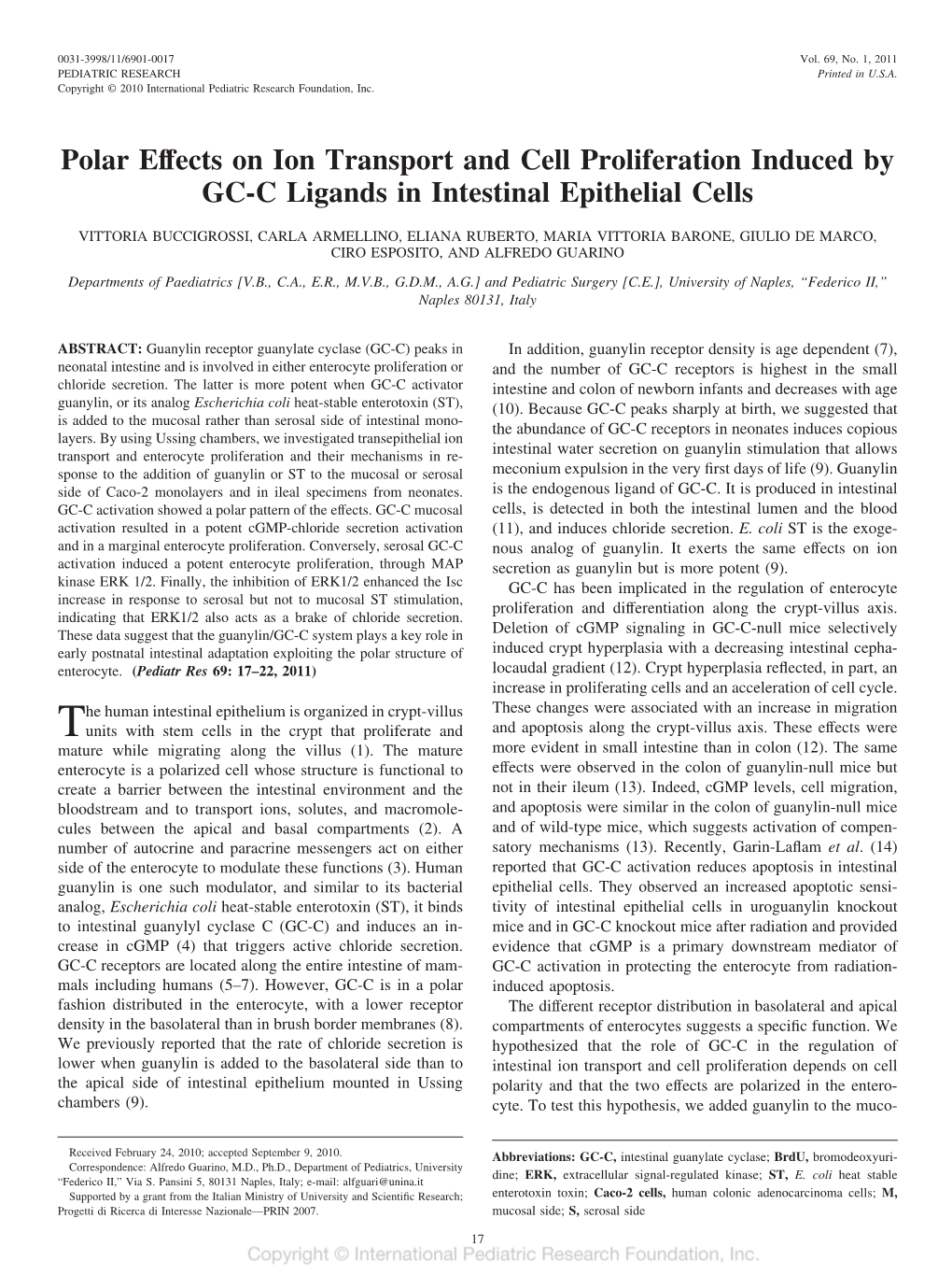 Polar Effects on Ion Transport and Cell Proliferation Induced by GC-C Ligands in Intestinal Epithelial Cells