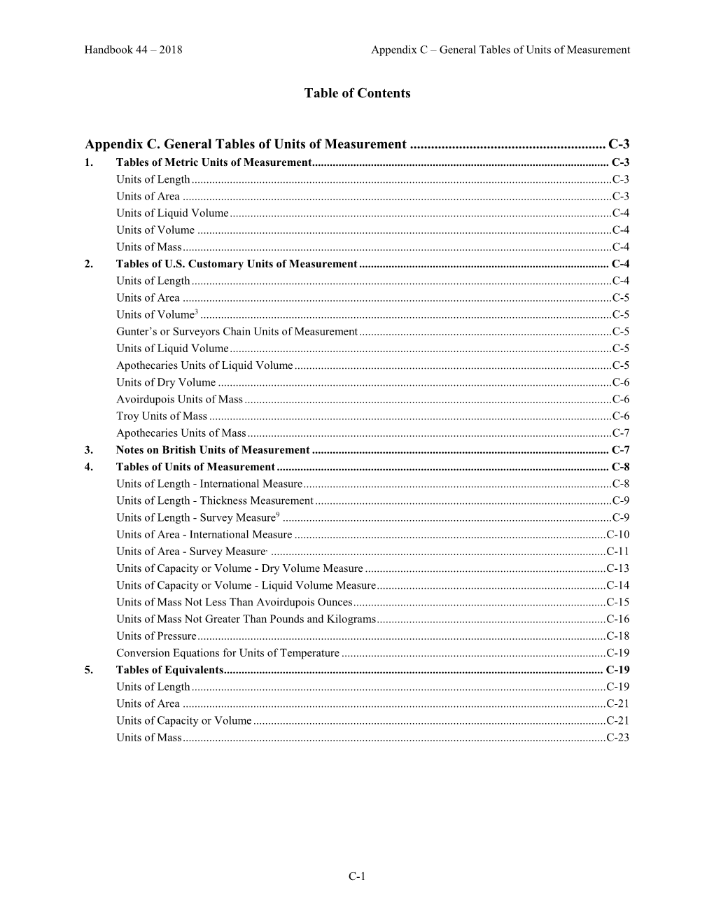 Appendix C – General Tables of Units of Measurement