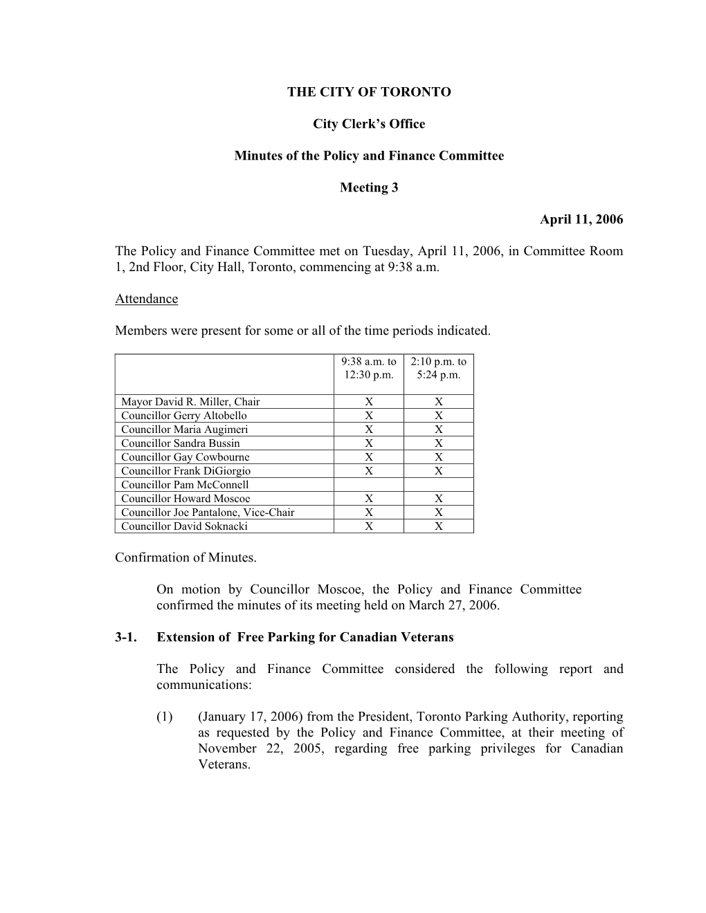 Minutes of the Policy and Finance Committee