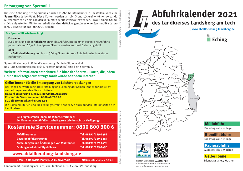 Abfuhrkalender Für Eching Am Ammersee Für Das Jahr 2021